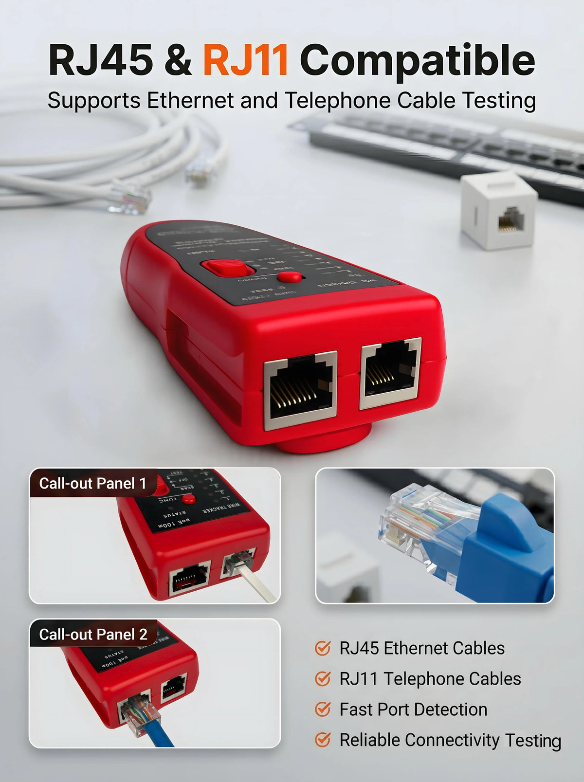 High Precision Network Cable Tracker Digital Signal Network Cable Tester Anti-Interference Noise-Free Support for PoE Testing