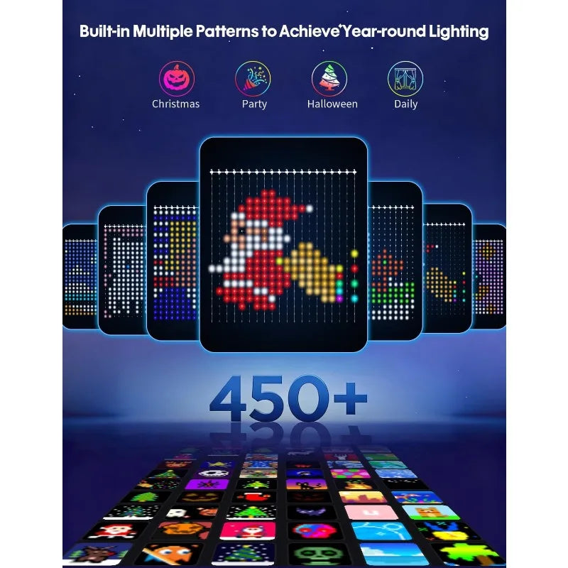 Smart Curtain Lights 256/400 LEDs Color Changing Dynamic DIY RGB IC String Lights with Remote & App Control for Bedroom Living Room Holiday Indoor Backdrop Decor