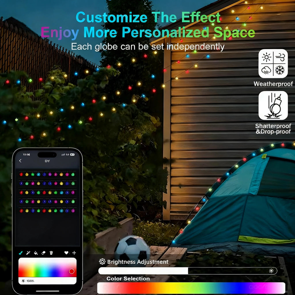 RGB Leather LED Fairy Lights 10M 40M Smart Bluetooth Music Light String IP65 Holiday Garland Decoration