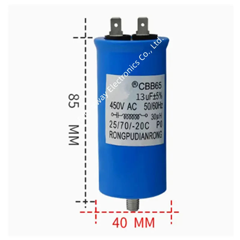 CBB65 full-automatic washing machine start capacitance 450V 8UF 10UF 11UF 12UF 13UF 14UF 15UF 16UF 20UF Single insert with screw