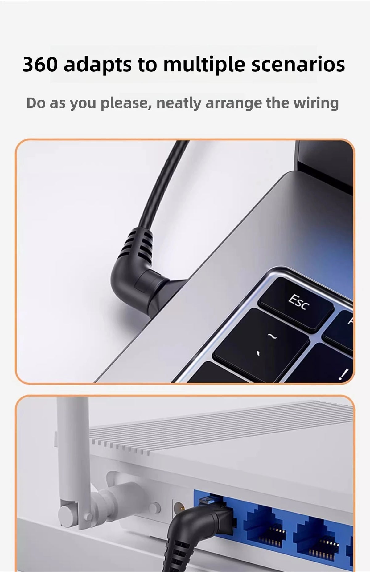 Swivel Bend Cat6a/Cat6/Cat6 Network Cable 10G X 104M Finished Jumper Fine 360° Right Angle RJ45 Connector High-Speed Data Transf