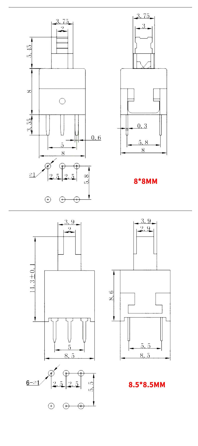 10-100PCS/LOT 5.8x5.8 7x7 8x8 8.5x8.5mm Self Locking / UNlock Push Tactile Power Micro Switch 6 Pin Button Switches