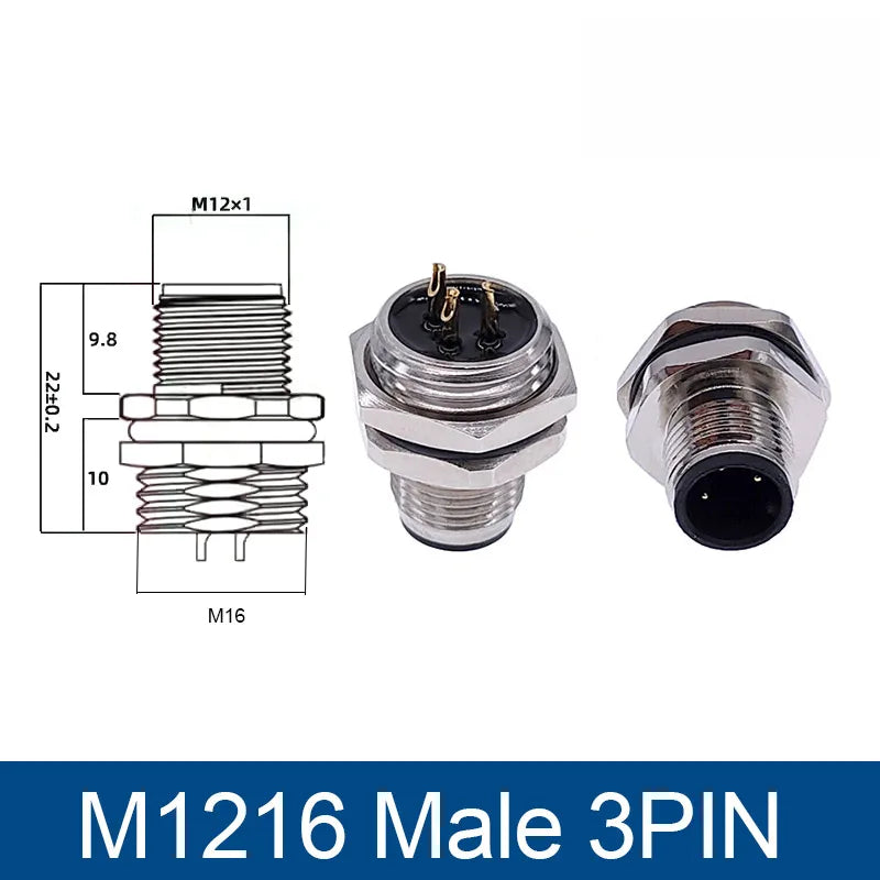 M12 Panel Back Mount Flange Socket Sensor Connector Waterproof Screw Threaded Coupling Male Female 3 4 5 8Pin M1216