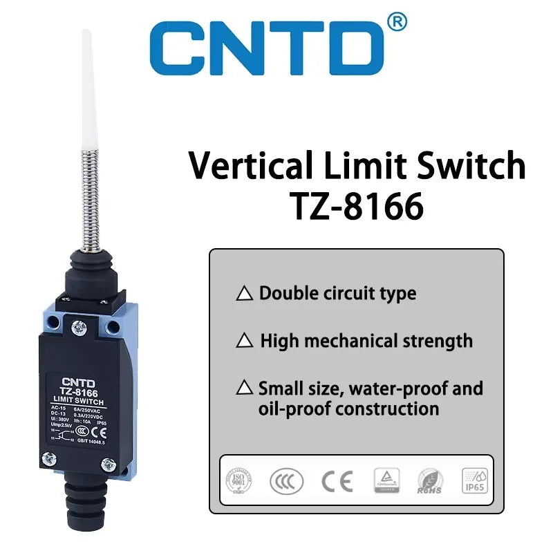 CNTD TZ-8166 Waterproof Travel Switch Momentary Compact Spring Stick Rod Limit Switch Vertical Limit Switch IP65