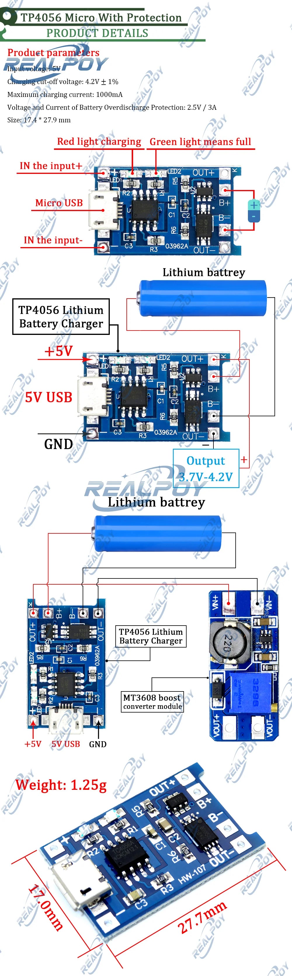 MT3608 Micro DC-DC Step Up Converter Booster Power Supply Module Boost Step-up Board MAX output 28V 2A for arduino