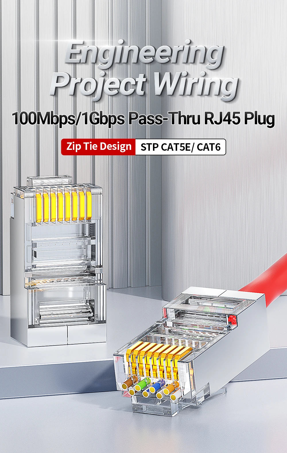 AMPCOM Pass Through STP RJ45 Connectors, CAT6 CAT5E Shielded 3/50μ Gold-Plated 8P8C Modular Plugs Crimp End for Ethernet Cable