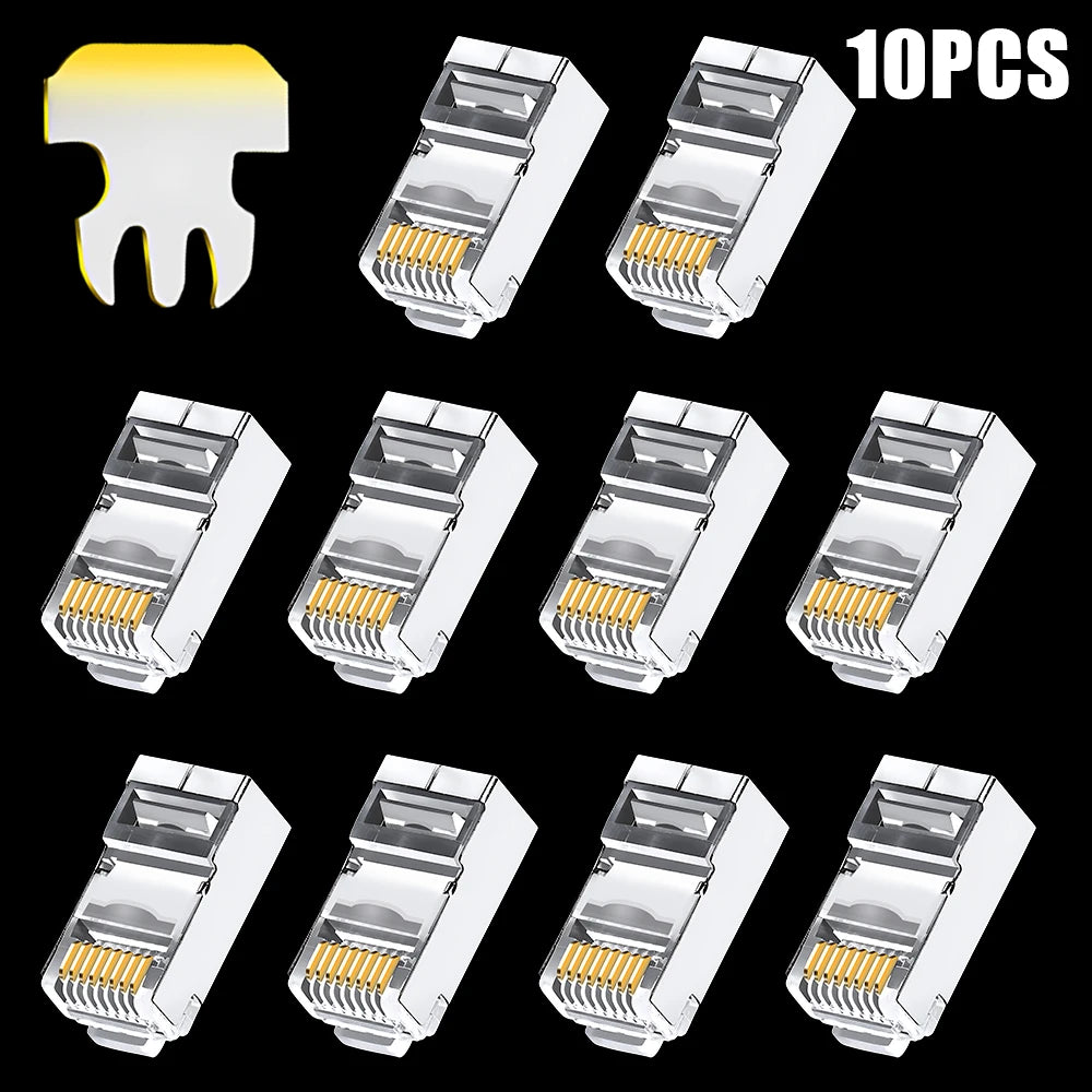 RJ45 CAT5/6/7 Connector 8P8C Modular Plug Adapter Pass Through Modular Plugs Shielded Gigabit Network Crimp Crystal Head