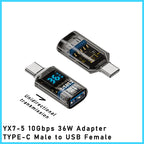 Digital LED Display USB 3.2 Adapter 36-60W 10Gbps Laptop Type-C Converter Data Transmission Smart Chip Power Meter Tester