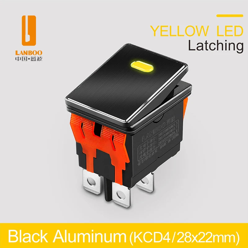 LANBOO High-End Quality Latching  Rocker Switch 20A 16Amp Current Push Button 2no2nc with LED 3-8V/9-24V/220V