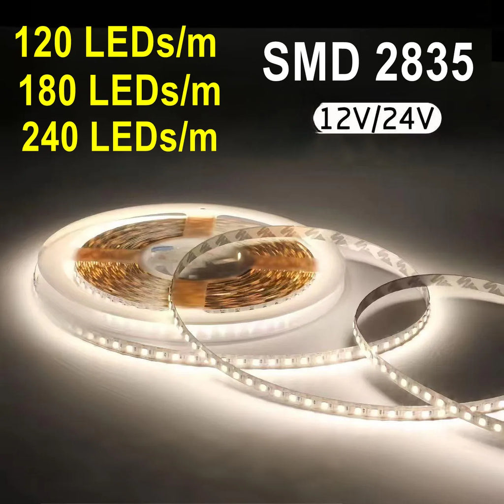 12V 24V LED Strip Light SMD 2835 6000K 3000K Warm White Stripe Flex Tape Light 120LEDs/M 240LEDs/M 8mm 10mm PCB for Lighting