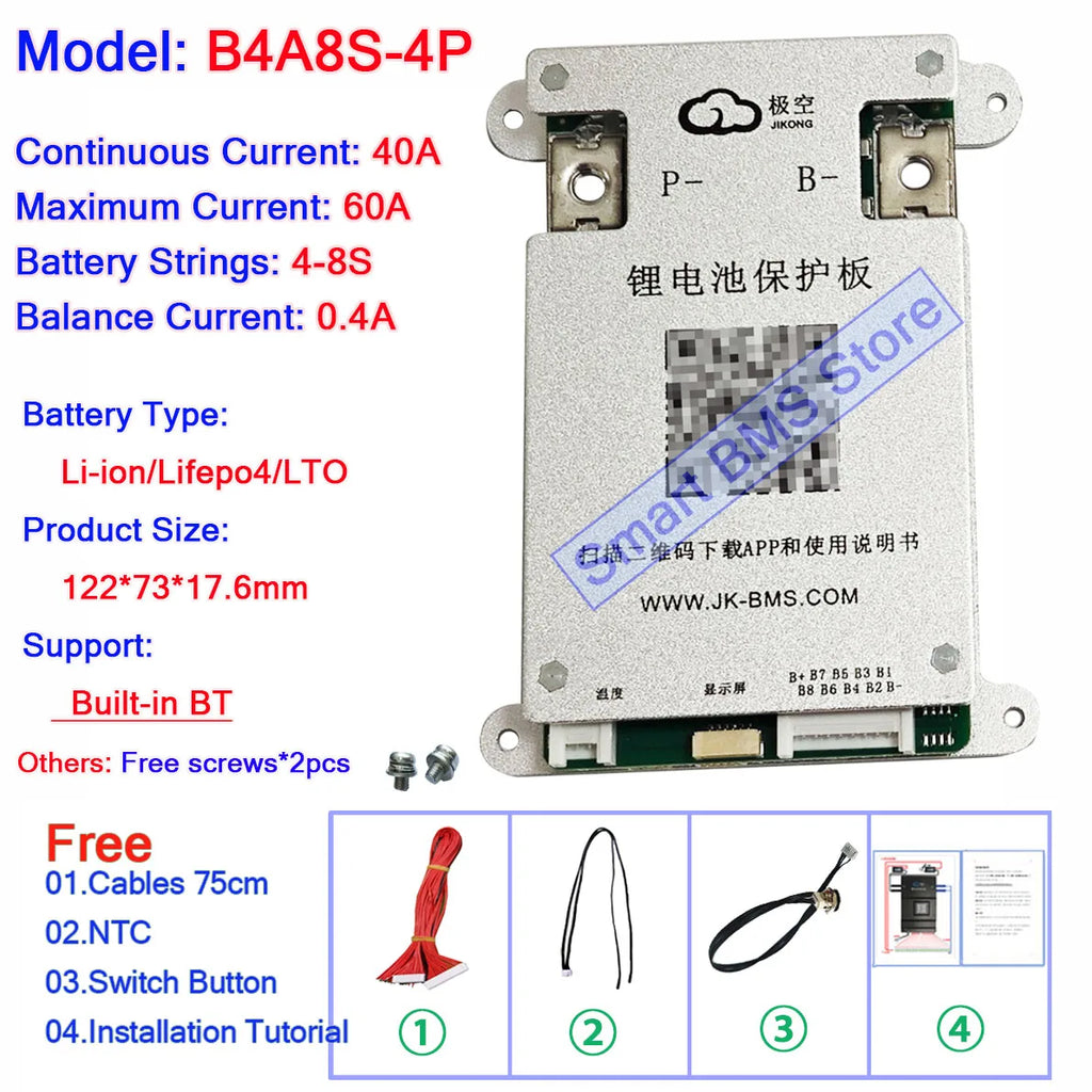 Smart Jikong JK BMS 4s 5s 6s 7s 8s 100a 200a Lifepo4 Li-ion Active Balance Lithium 24v With Bt Heat Function Equalizer On Sale