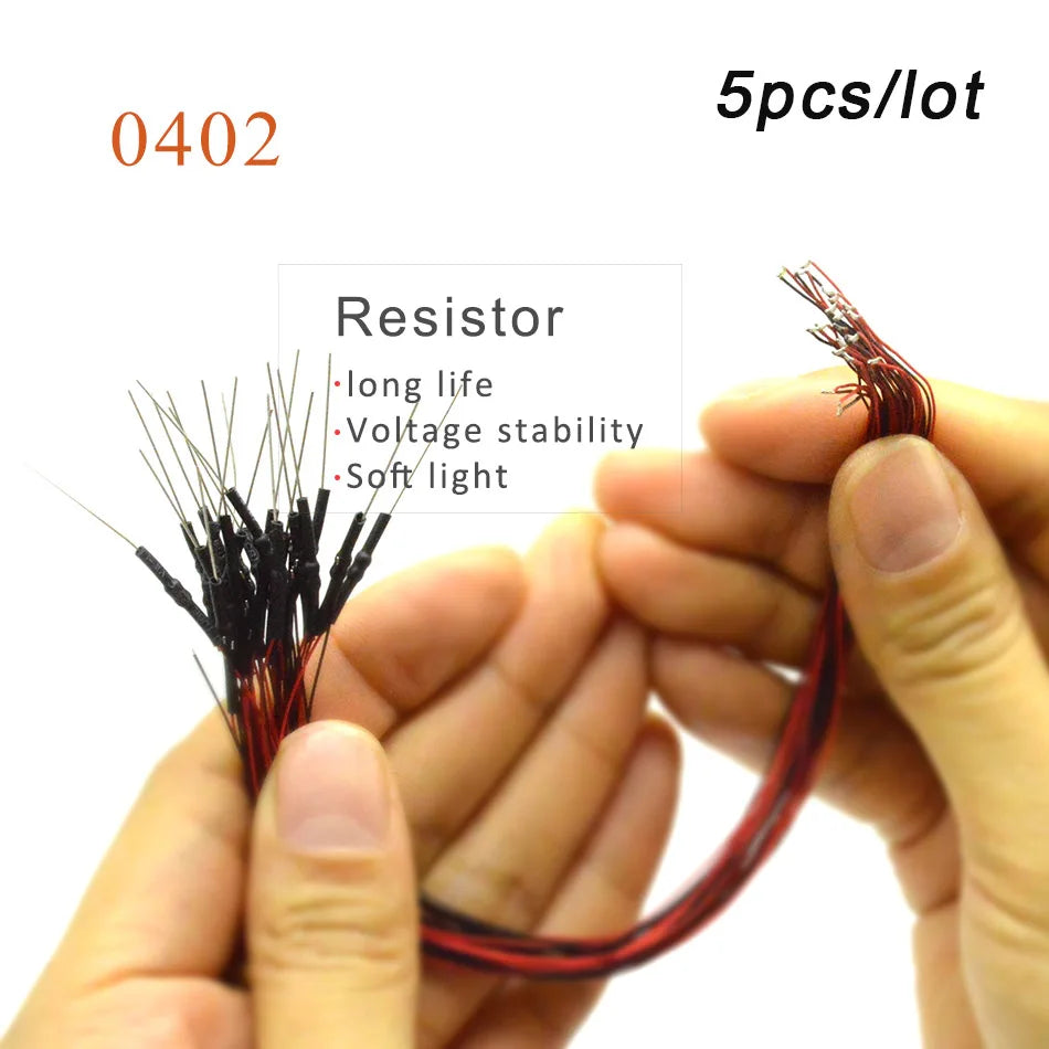 5pcs 0402 Microm SMD Led 12V Model Train HO N OO Scale Pre-soldered Micro Litz Wired LED Leads Wires 20cm DIY Model Making