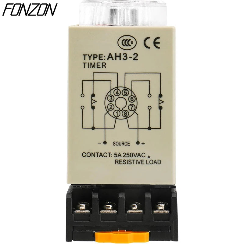 AH3-2 Power on Delay Timer Time Switch Delay Timer Relay Adjustable time 1~60S 3~60M With 8pin Socket 12 24V 110V 220V 380V