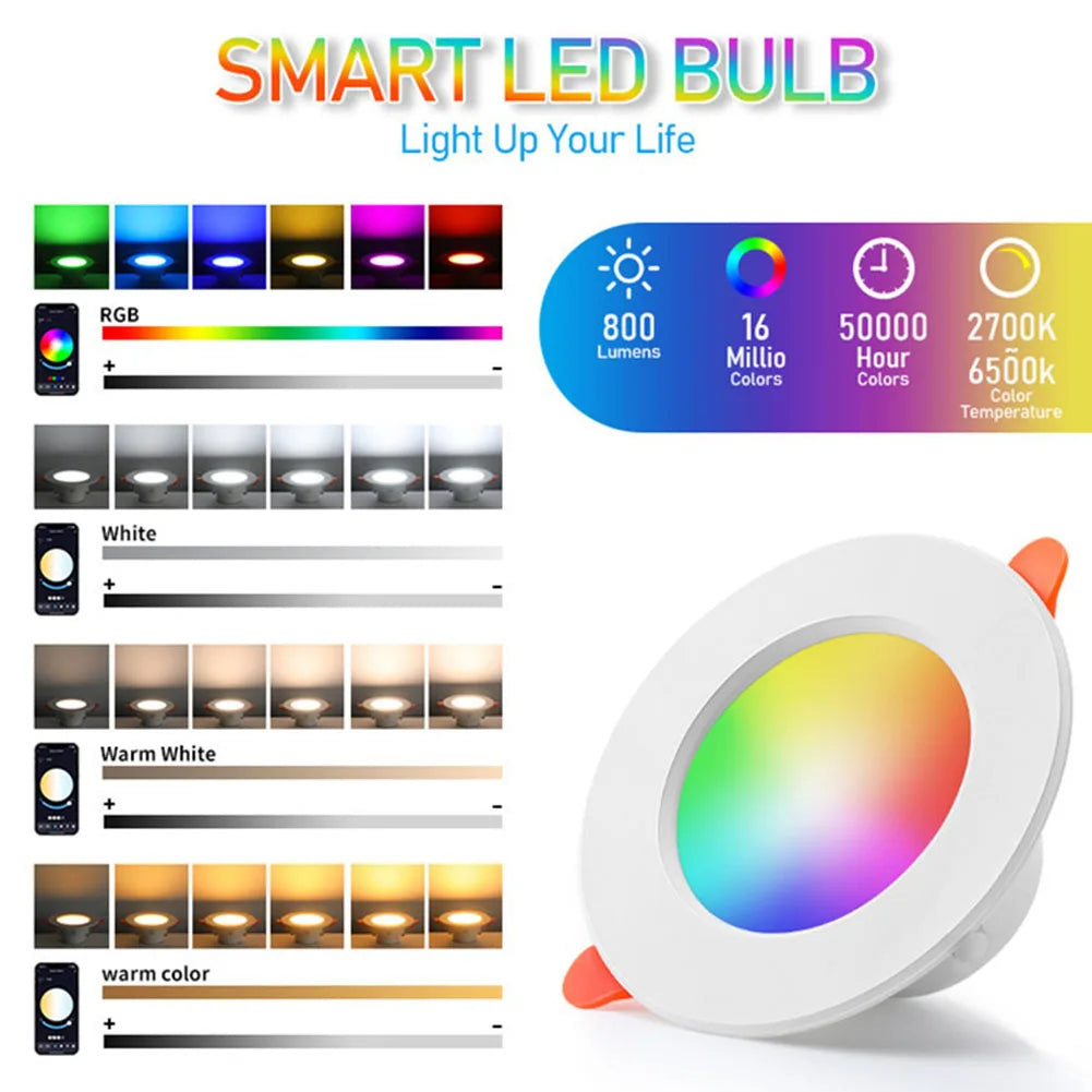 12-1Pcs RGB LED Bulb Tuya Dimmable Downlight Spotlight Bluetooth-Compatible Lamp 10/15W APP Control GB+CW+WW Smart Lamp