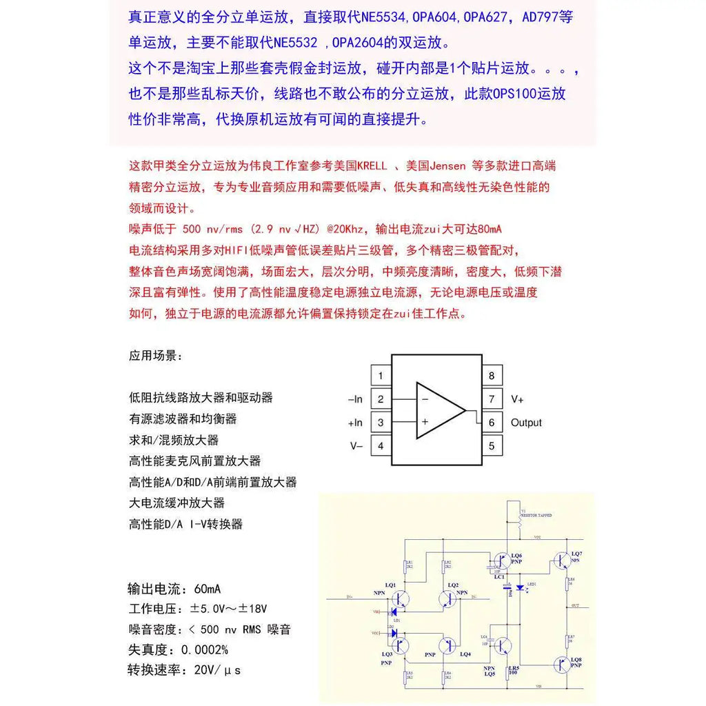 OPS100 double differential fully symmetric discrete component single op amp, upgraded OPA604 OPA627 NE5534