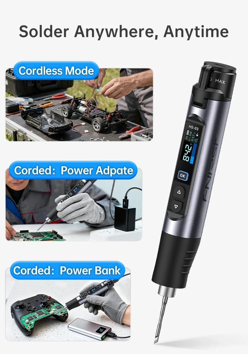 FNIRSI HS-03 Wireless Soldering Iron 10W Rechargeable Portable Soldering Iron 100-450℃ Adjustable Professional Soldering Kit