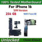 100% Unlocked Motherboard For iPhone 16 Pro Max With Face ID Support iOS Update Logic Board Clean ICloud Mainboard SIM Version