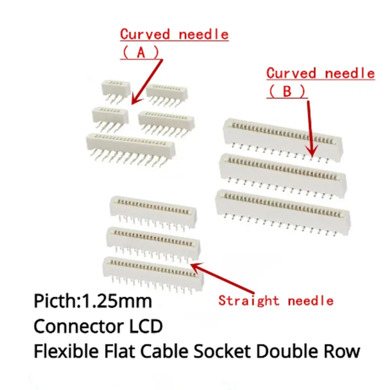 10Pcs 1.25mm FPC/FFC Connector LCD Flexible Flat Cable Socket Double Row 4P5P6P7P8P9P10P11P12P14P16P18P20P22P24P26P28P30P32Pin