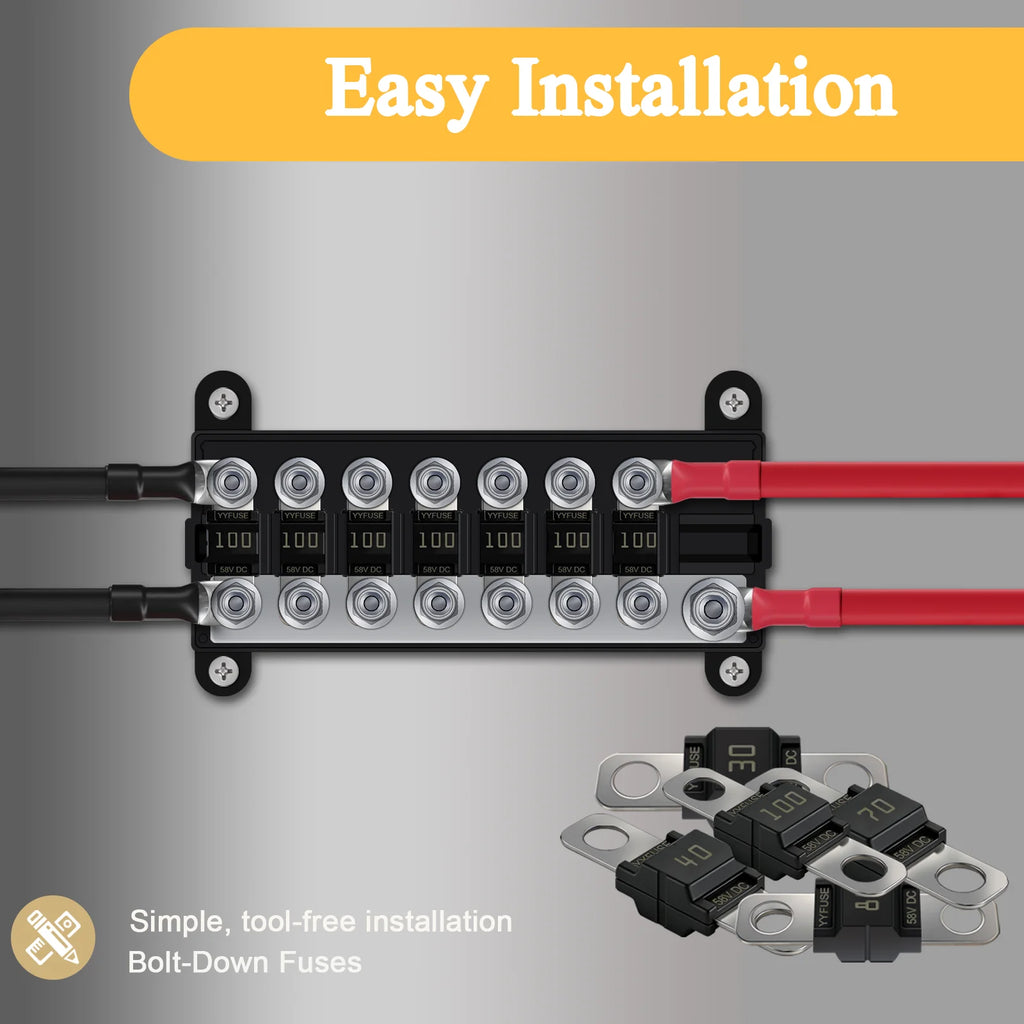MIDI Fuse 30A-200A 58V Time-Delay High Current ANL Bolt-Down Fuse M5 Stud Mount for Automotive, Marine & RV MIDI AMI Fuse Holder