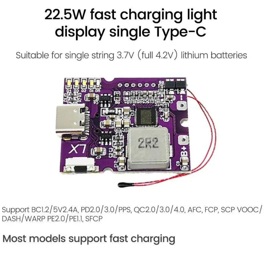 22.5W Power Bank Bidirectional Fast Charging Mobile Power Module Circuit Board With Digital/Light Type-C USB Suppor PD/QC3.0 2.0