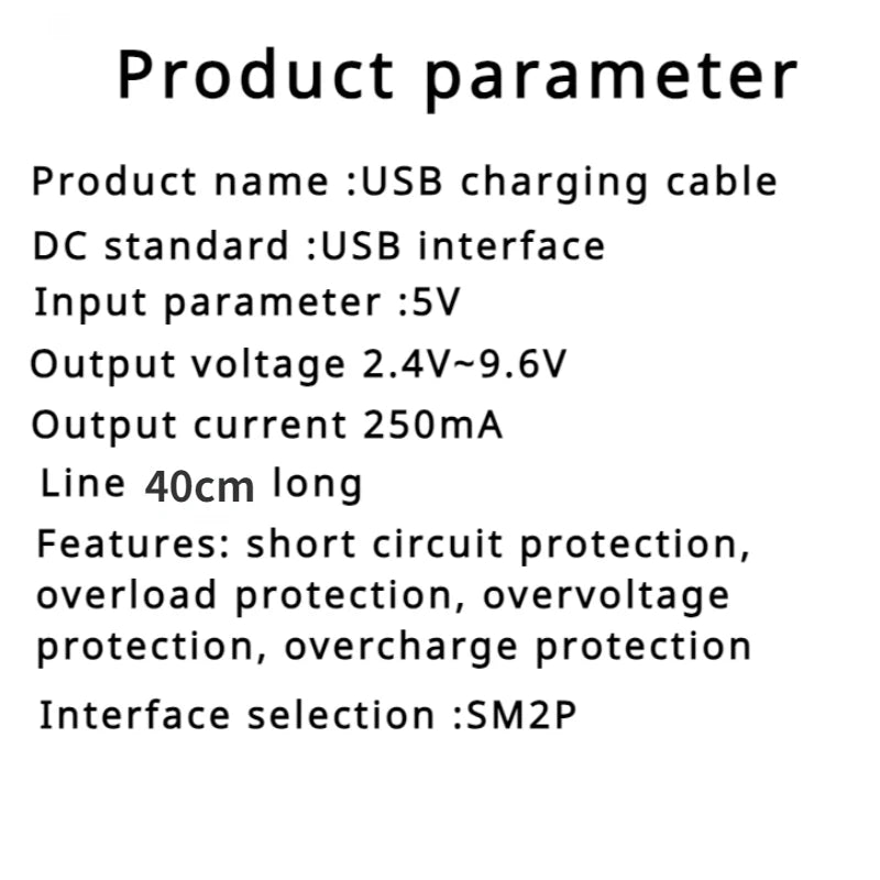 5V to 3.7/4.8/6/7.2/8.4/9.6V250mA Battery USB Power Charger Cable SM 2P Forward Plug for Remote Control Boat Car USB Charger Toy
