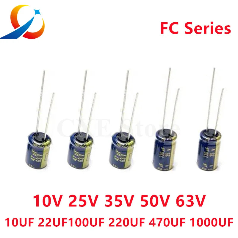 10PCS  FC Series 10V 25V 35V 50V 63V 10UF 22UF 47UF 68UF 100UF  220UF 330UF 470UF  NEW 1000UF Audio electrolytic capacitor