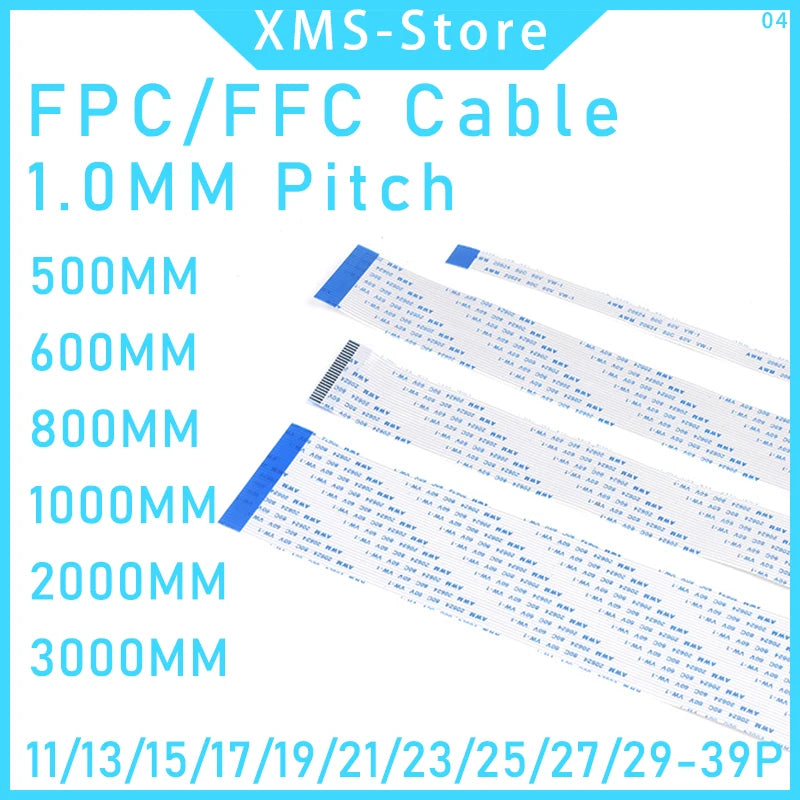 2PCS FPC FFC Cable Ribbon Flexible Flat 9/11/13/15/17/19/21/23/25/27/29 Pitch 0.5MM 1.0MM 500MM/600MM/800MM/1000MM/2000MM/3000MM