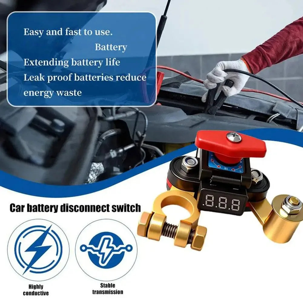12V 24V Battery Disconnect Switch with Voltage Display Switch & Relays Instant Brass 360 Rotatable for Car Marine Power Protect