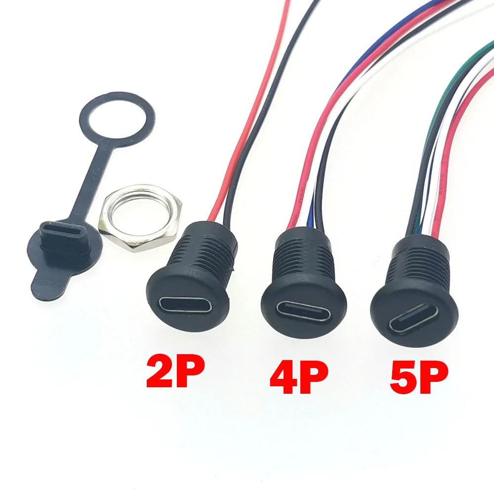 10pcs USB C Connector Type-C Waterproof with Nut Locking Panel Mounting Female TPC Waterproof Fast Charging Jack Port