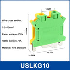 5Pcs USLKG-2.5/3/5/6/10N Terminal Block UK Yellow Green Ground Terminal Block Two-color 34A-101A 800V Rail Ground Terminal Block