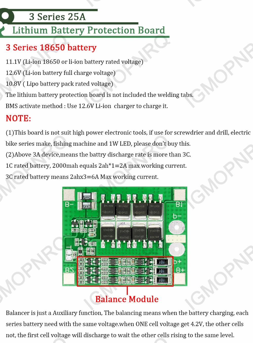 3S 6A 8A 10A 20A 25A 30A 40A 60A Li-ion Lithium Battery 18650 Charger PCB BMS Protection Board For Drill Motor Lipo Cell Module