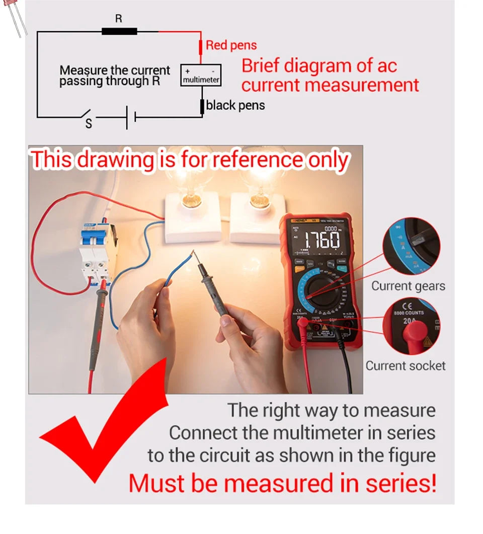 ANENG 620A 6000 Count Multimeter NCV Measurement Neutral Wire Identification Full Function Electrical Parameter Measurement