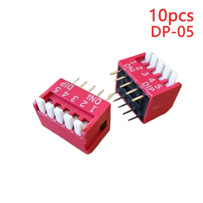 10PCS Piano Type Red Toggle Switch Module Spacing 2.54MM Horizontal Type Side Plug DP-1/2/3/4/5/6/7/8/10 Position DIP Switch