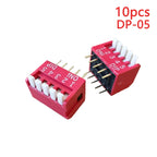 10PCS Piano Type Red Toggle Switch Module Spacing 2.54MM Horizontal Type Side Plug DP-1/2/3/4/5/6/7/8/10 Position DIP Switch