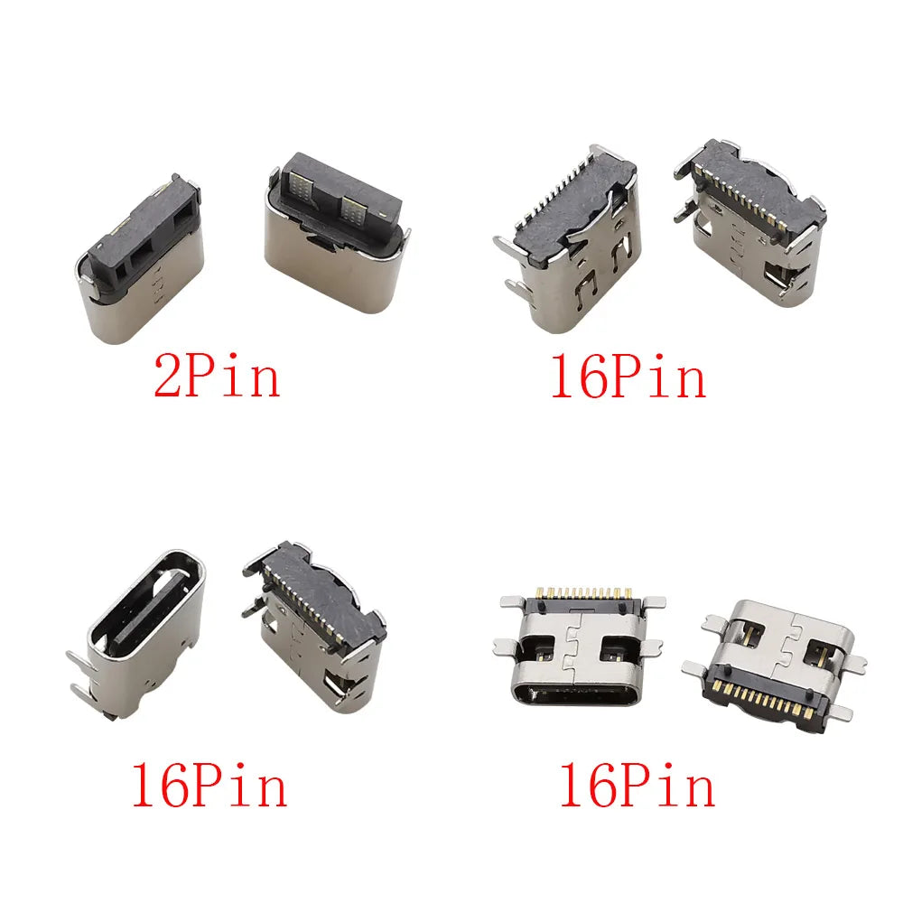10Pcs USB Connector Type C Female Charging Port Jack 2P/6P/16P/24 Pin Soldering PCB SMD SMT DIY USB-C Socket Adapter