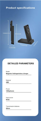 Magnetic Fast Wireless Charger Station For Magsafe iPhone 16 15 14 13 12 Pro Max Desktop Foldable Smartphone Charging Stand Dock