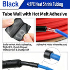 4:1 Double Wall Adhesive Heat Shrink Tubing Black Polyolefin Glue Lined Tube 4-52mm Waterproof Wire Cable Protective Sleeve