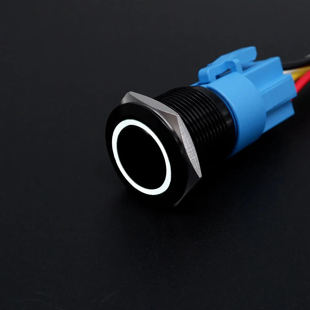 16/19/22mm Metal Push Button On Off Switch LED Light Momentary Latching Waterproof Flat Circular Button Silver Black 6v 12v 220v