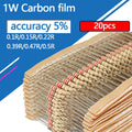 20pcs 1W 0.1R 0.15R 0.22R 0.39R 0.47R 0.5R 5% Resistance 0.1 0.15 0.22 0.39 0.47 0.5 Ohm 0.1R-3M Carbon Film Resistor