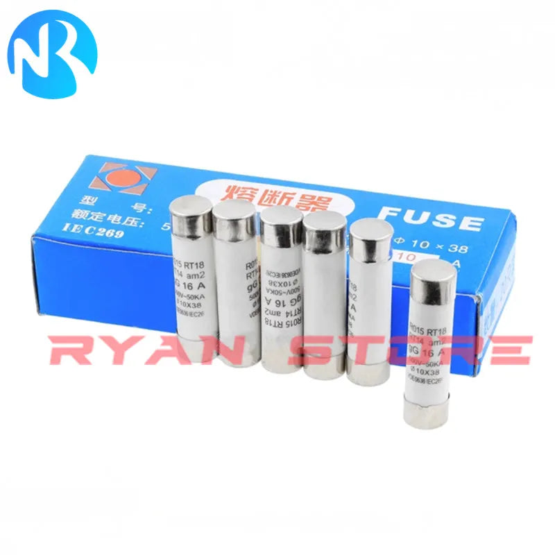 20PCS  RT18 RT14 Ceramic Fuse RO15 1A 2A 3A 4A 5A 6A 8A 10A 16A 20A 25A 32A 500V R015 10*38 10X38MM