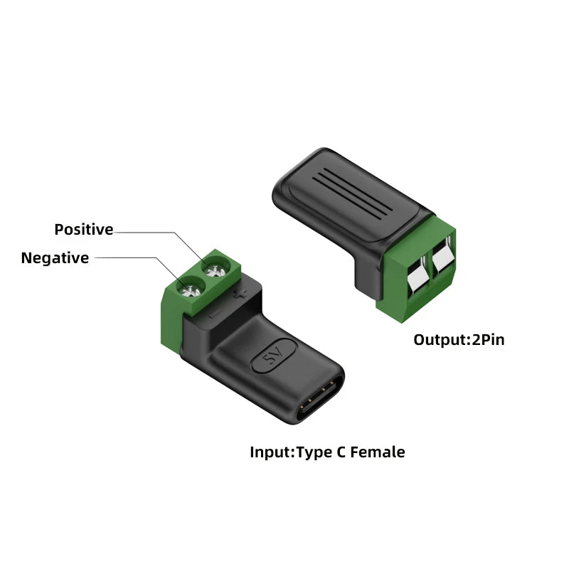 Type C/Micro Female To 2 Pin Terminal Block Solderless Charging Connector 5V USB C Screw Terminal Solderless Plug OTG Adapter