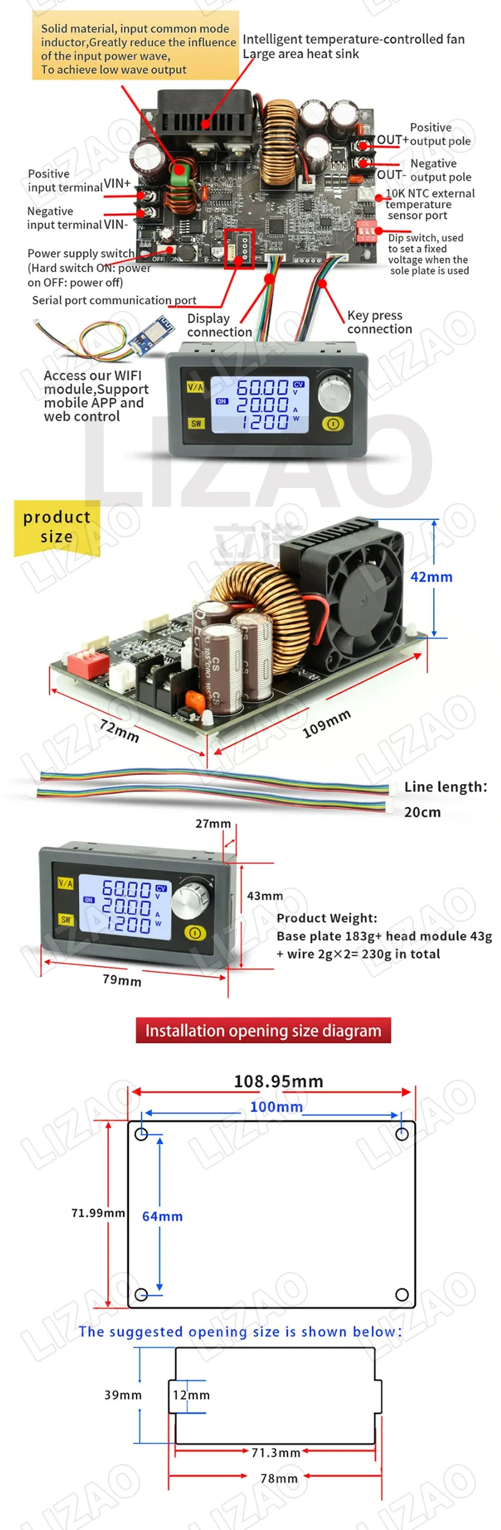 XY6020L 1200W CNC Voltage Regulator Power Supply DC Adjustable Stabilized 20A Constant Voltage Constant Current Step-Down Module