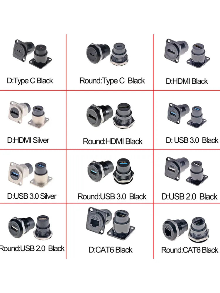 1PC Metal D Type Module RJ45 CAT6&USB 2.0/3.0&Type C&HDMI-Jack Socket Through Network Panel Mounting Electronic Connector