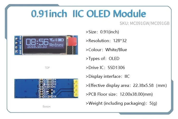 White Word OLED Series 0.91/0.96/1.3 Inch OLED Display Module IIC I2C SPI 128X64 I2C SSD1306 12864 LCD for Arduino