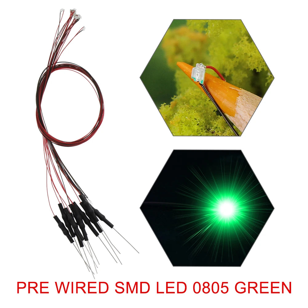 20pcs Pre-wired 20cm Long 30awg Wire SMD LED 0402 0603 0805 Lights Soldered Resistor for 12V White Red Blue Yellow Green