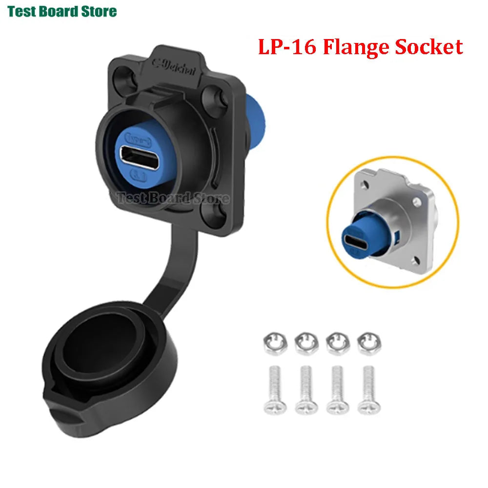 EW-LP16 Type-C USB 3.1 Female Socket Rear Nut Locking Jack Panel Mount Connector Waterproof Fast Charging Data Wire Cable 5A