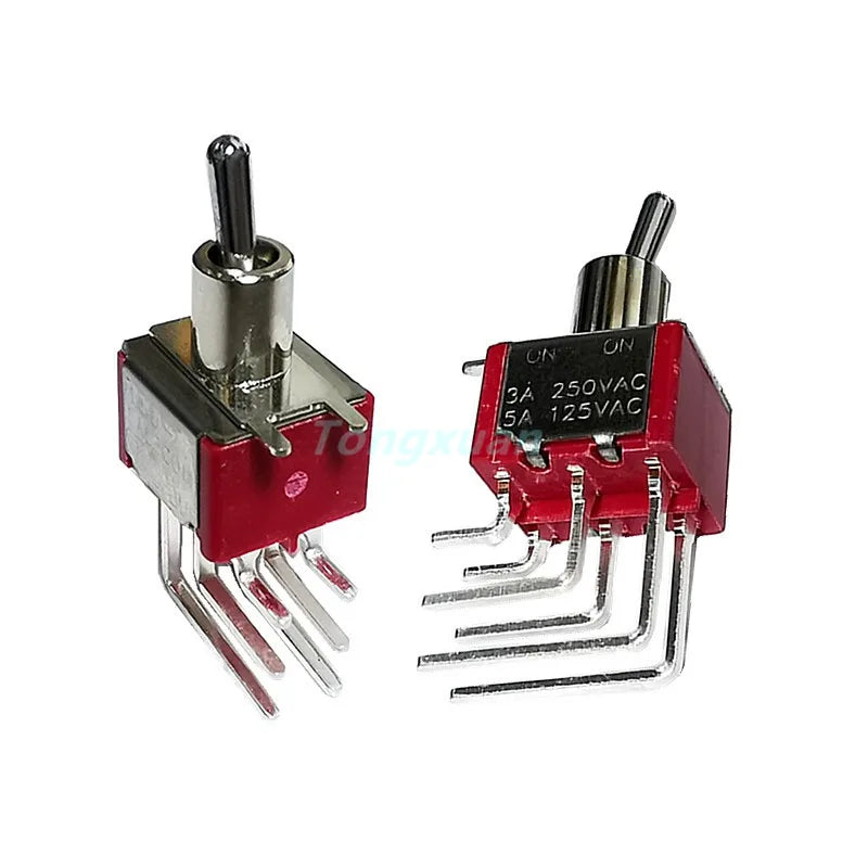 5pcs T80-T 6Pins DPDT ON ON 2 Positions Vertical Right Angle PCB Mount Mini Toggle Switch