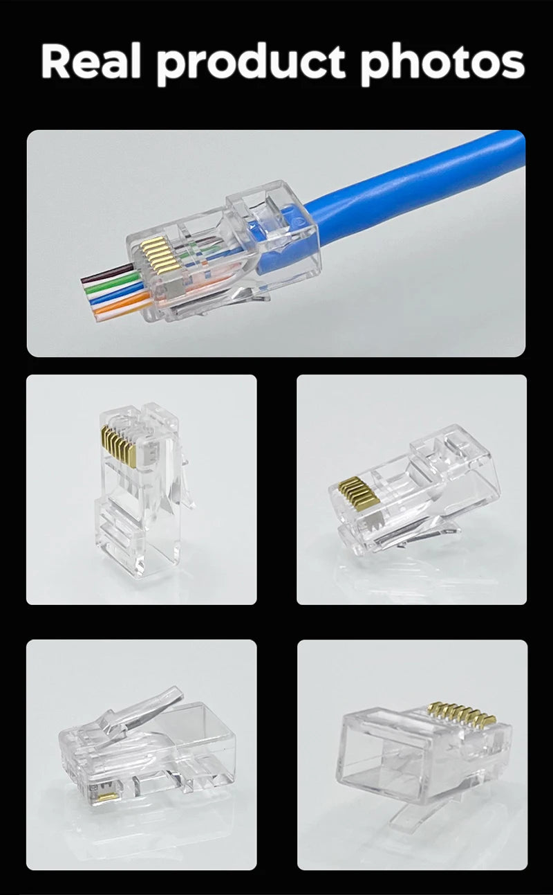 COMNEN 1-100pcs RJ45 Cat6/6a Pass Through Connectors Strain Relief Boots EZ to Crimp Modular Plug Connector Cable Plug Covers