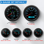 6 Gauge Set 85mm GPS Speedometer Tachometer 52mm Water Temp Fuel Voltmeter Oil Pressure Meter With 1/8 NPT Sensor For Boat Car
