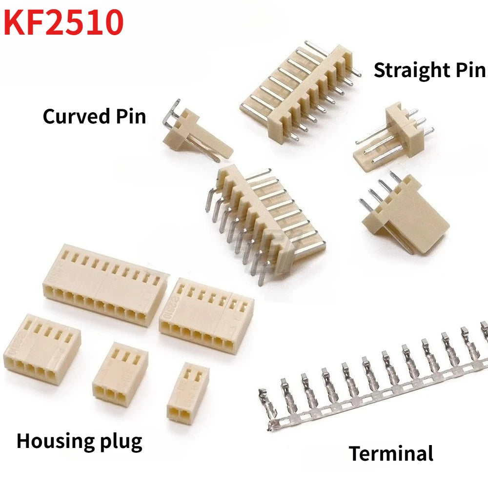 100PCS KF2510 Connector 2.54mm Pitch 2P-10Pin Straight/Curved Male Female Socket Housing Plug Pin Header Crimp Terminals